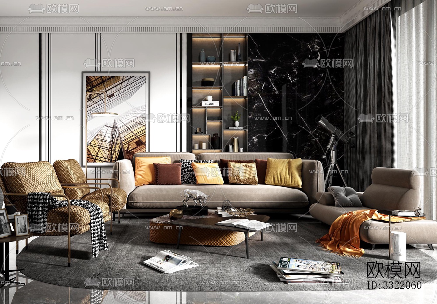 现代客厅效果图下载（渲染图14）