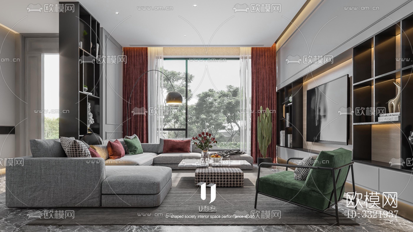 现代客厅效果图下载（渲染图3）