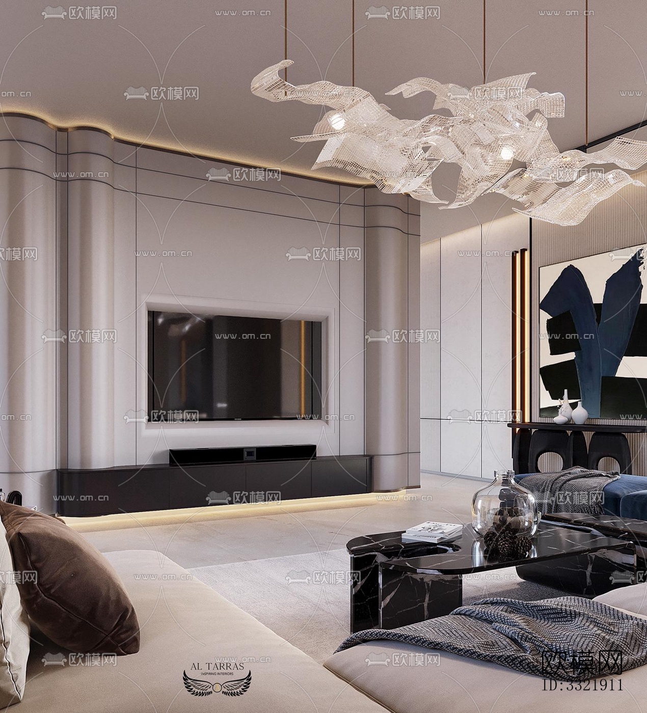 现代客厅效果图下载（渲染图4）