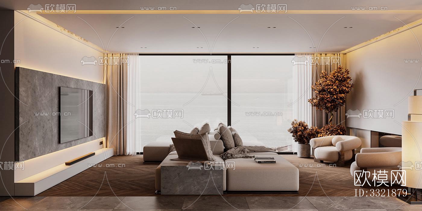 现代客厅效果图下载（渲染图2）