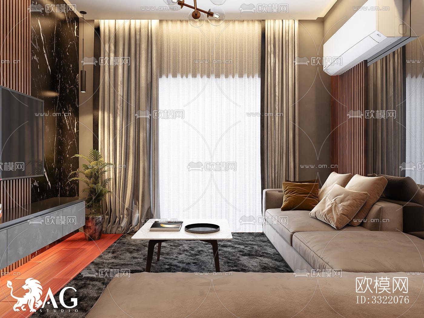 现代客厅效果图下载（渲染图9）