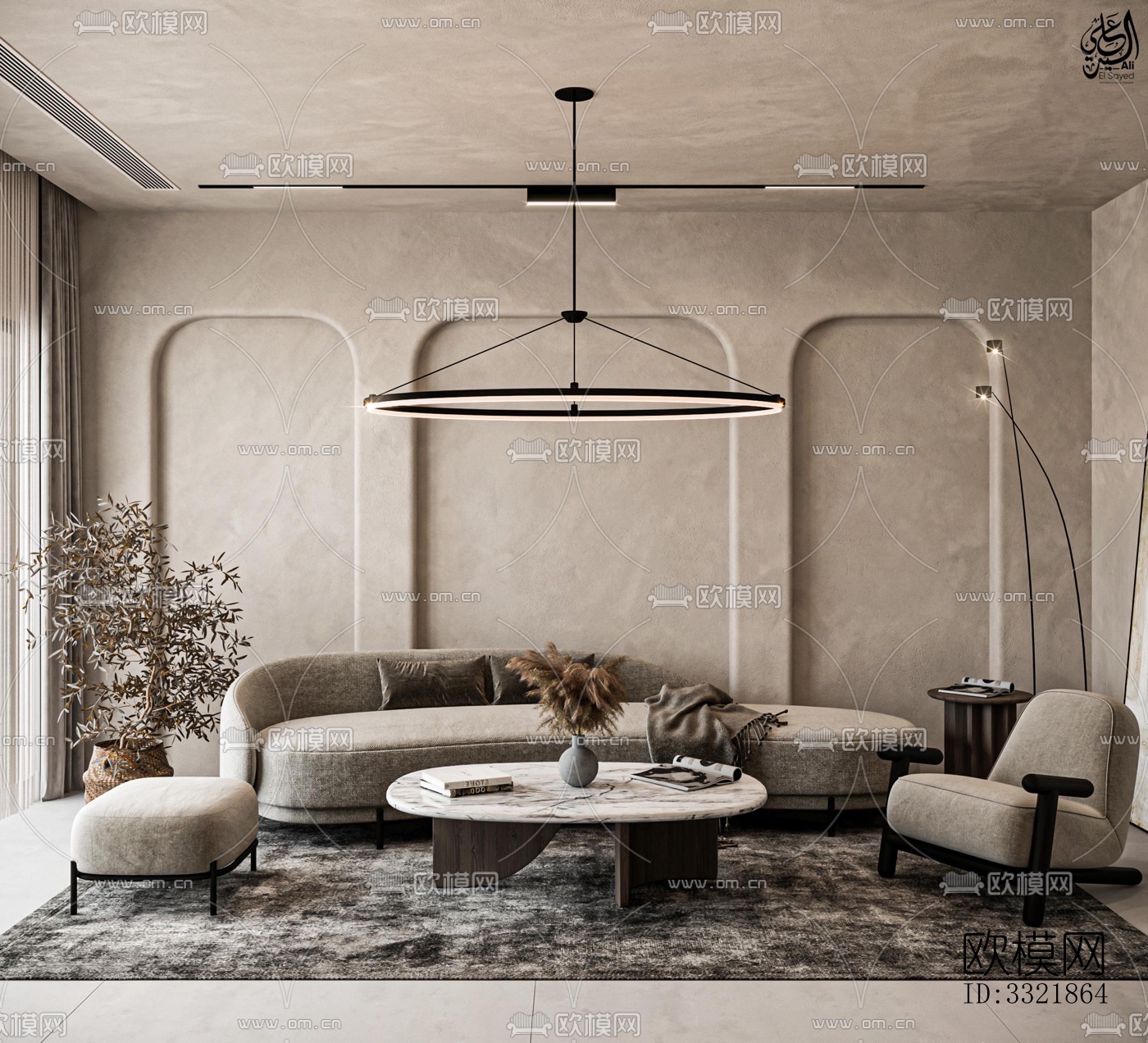 现代客厅效果图下载（渲染图1）