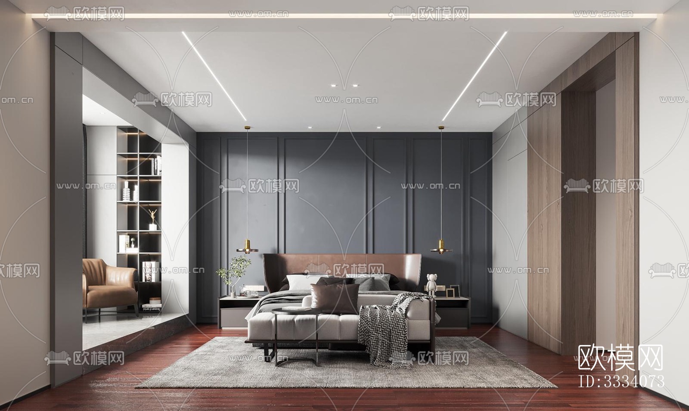 现代卧室效果图下载（渲染图1）