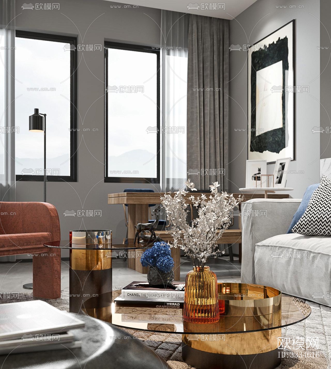 现代客厅效果图下载（渲染图4）