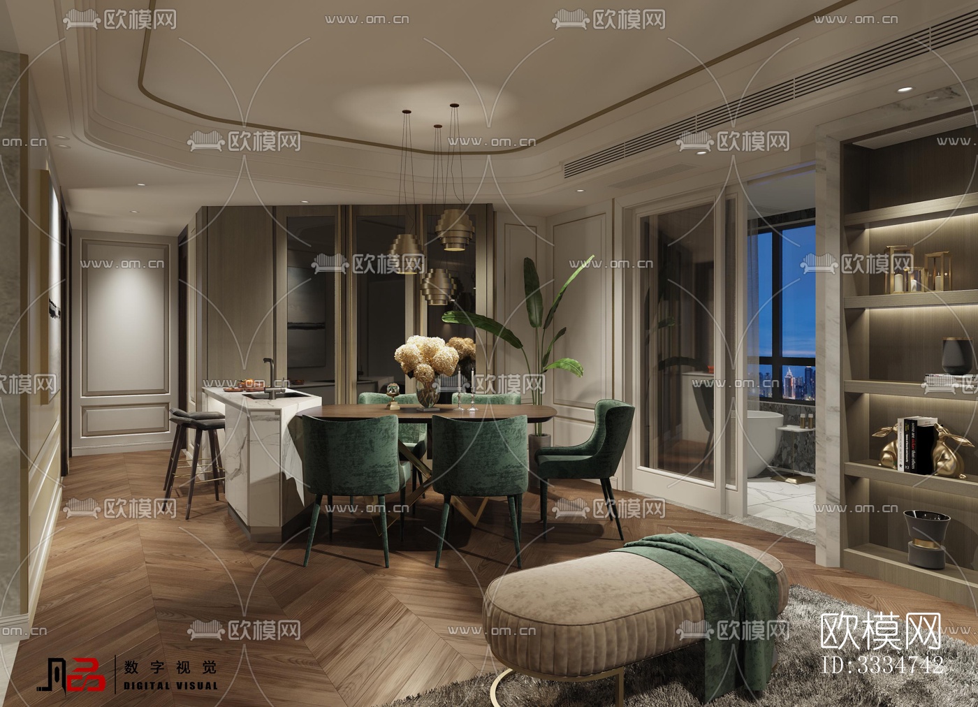 现代餐厅效果图下载（渲染图2）