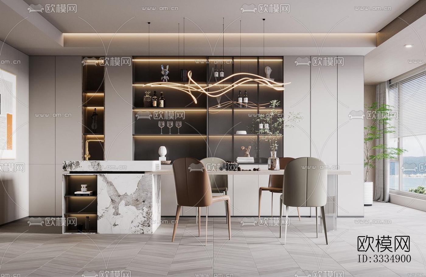 现代餐厅效果图下载（渲染图5）