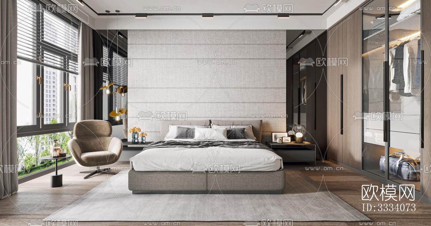 现代卧室效果图下载（渲染图3）