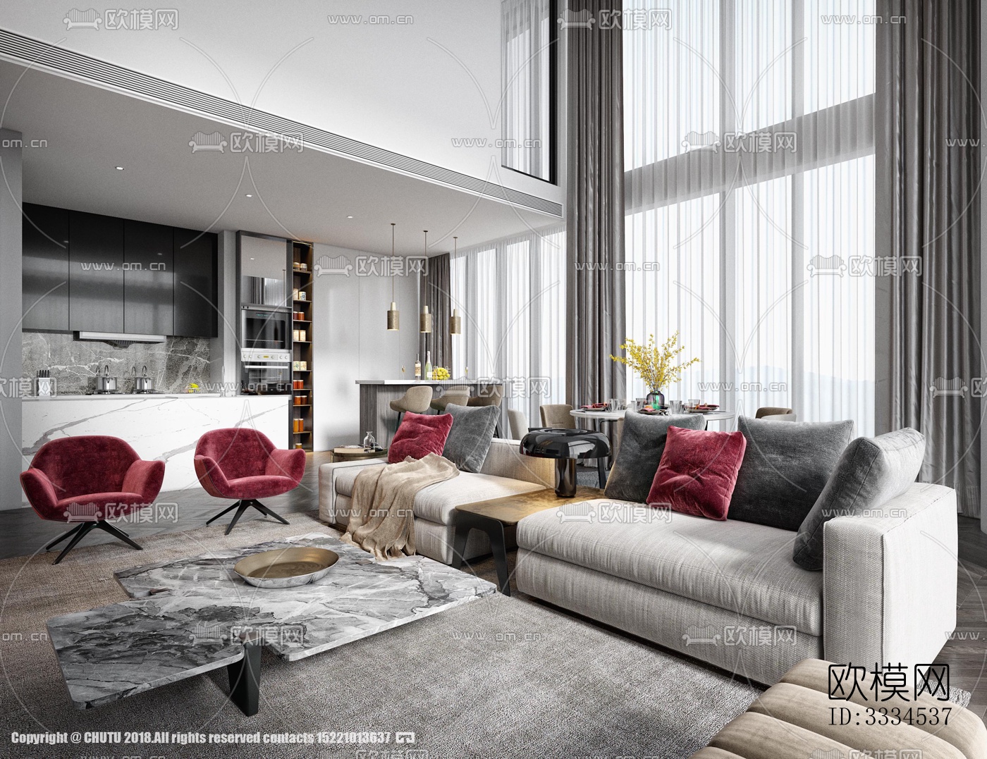 现代客厅效果图下载（渲染图4）
