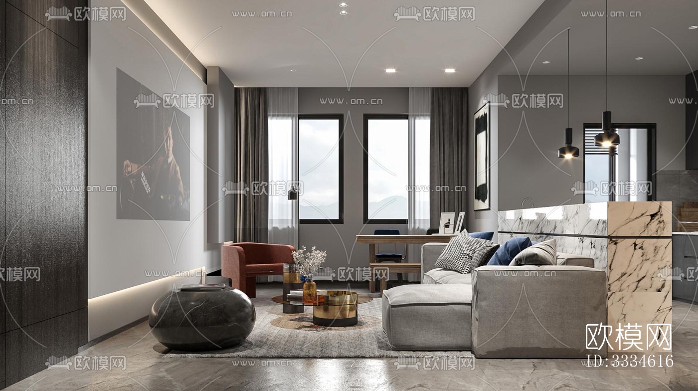 现代客厅效果图下载（渲染图1）