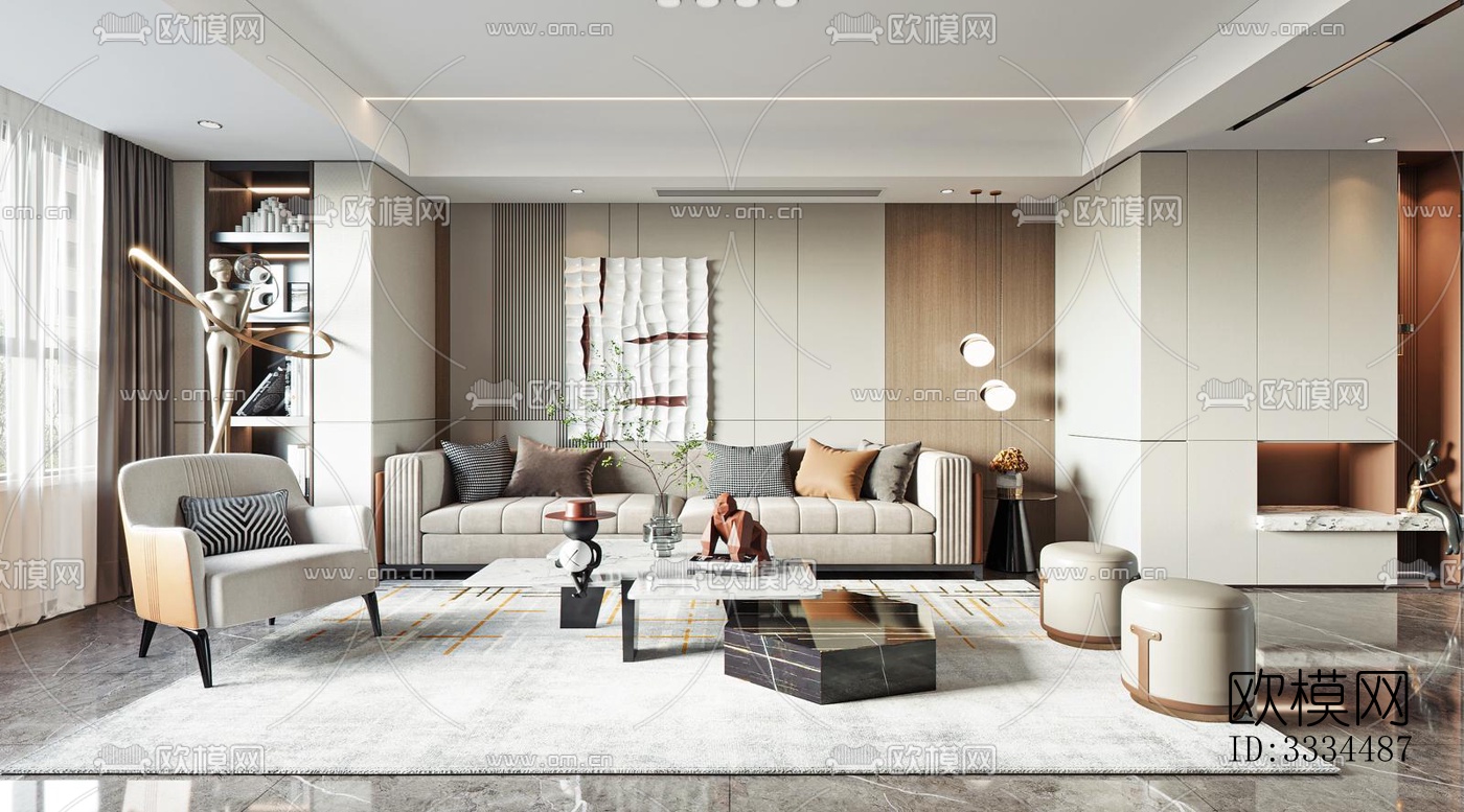 现代客厅效果图下载（渲染图8）