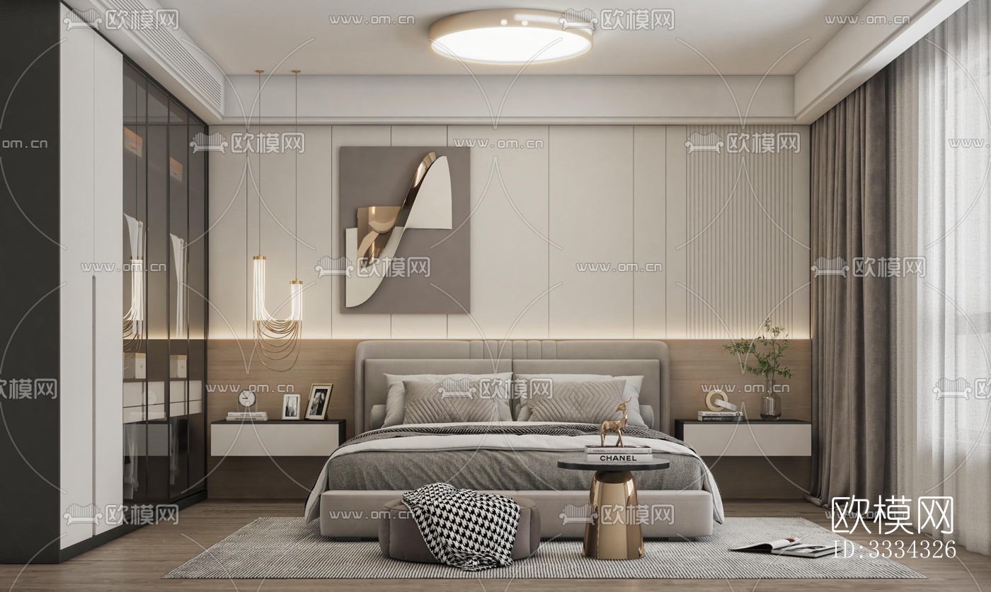 现代卧室效果图下载（渲染图6）