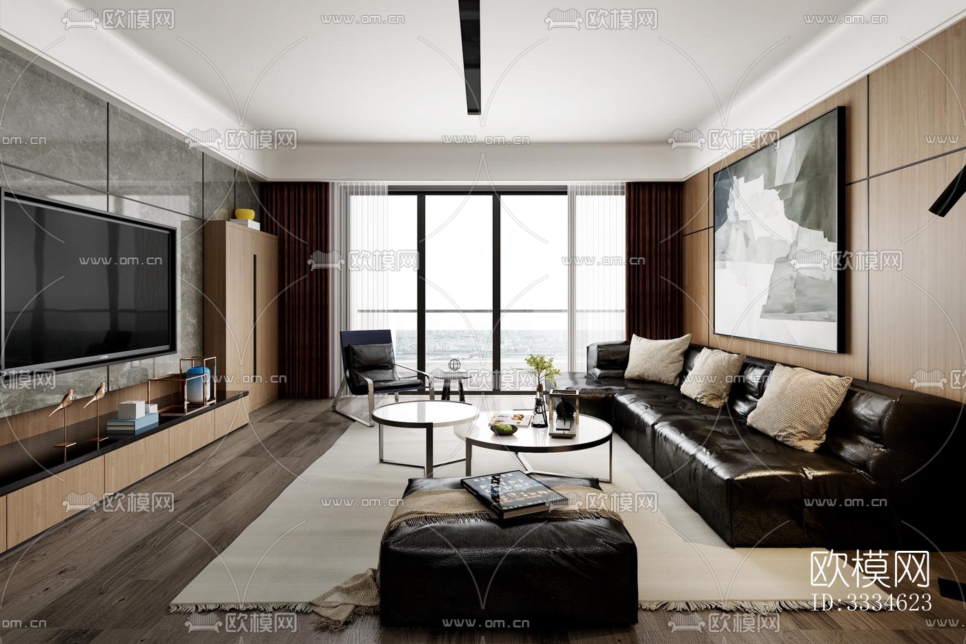 现代客厅效果图下载（渲染图4）
