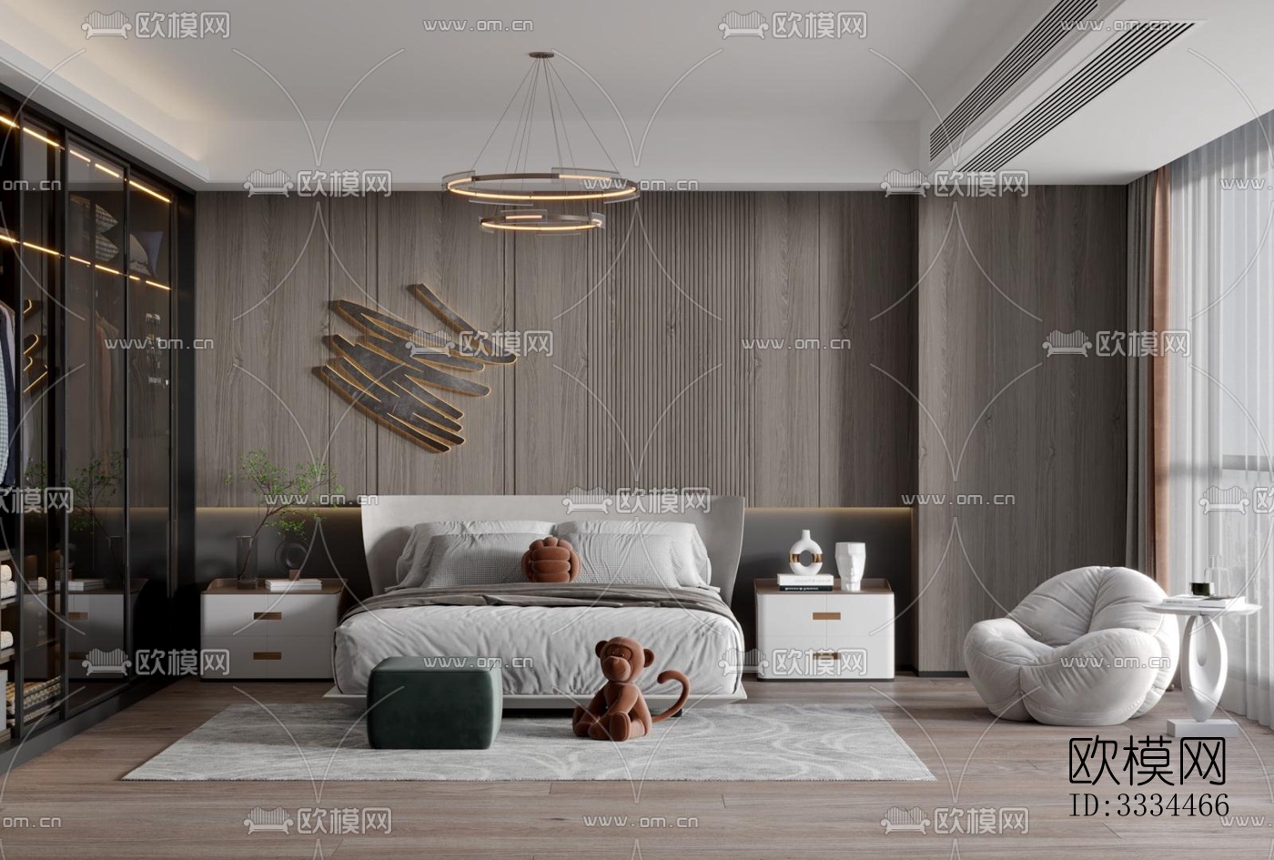 现代卧室效果图下载（渲染图1）