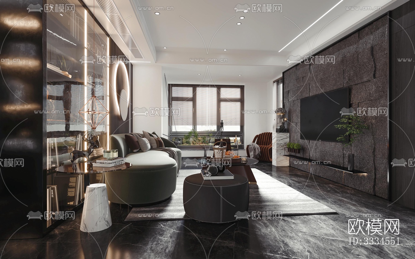 现代客厅效果图下载（渲染图4）