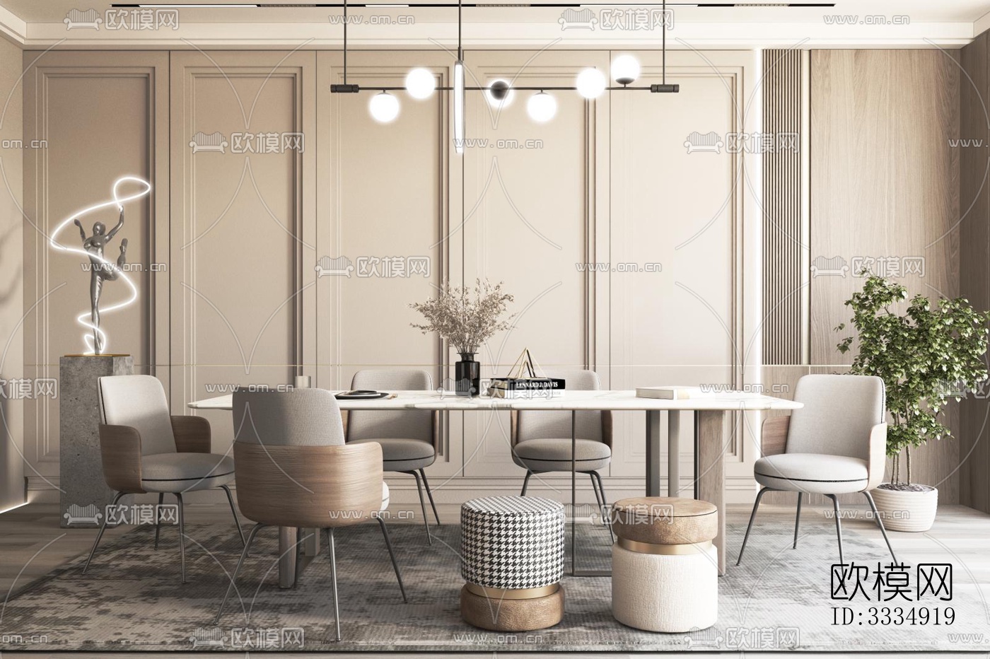 现代餐厅效果图下载（渲染图1）