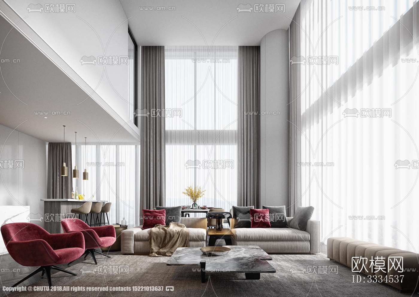 现代客厅效果图下载（渲染图3）