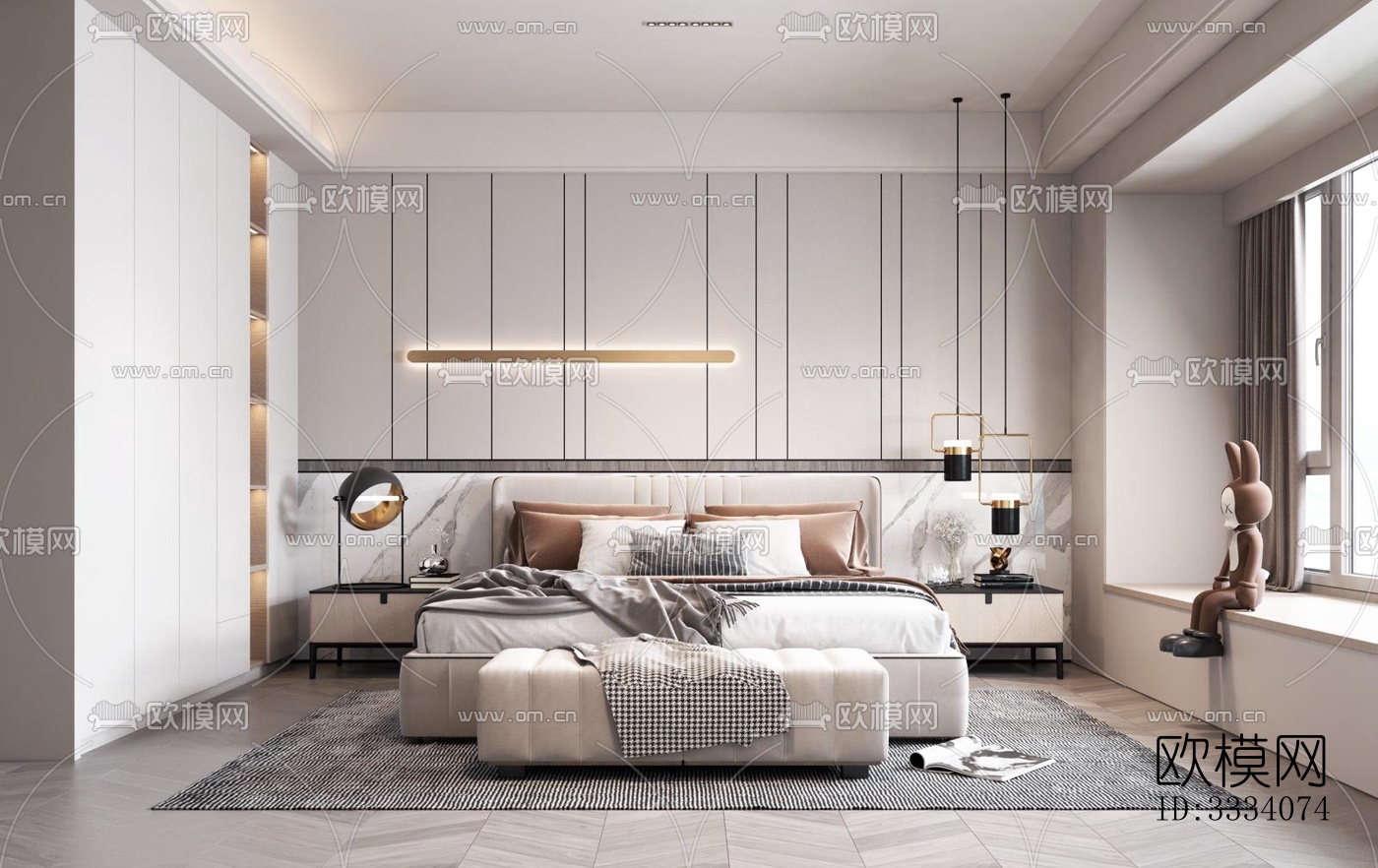 现代卧室效果图下载（渲染图1）