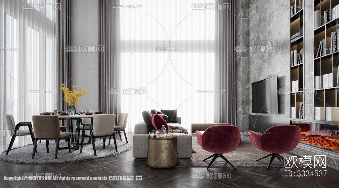 现代客厅效果图下载（渲染图2）