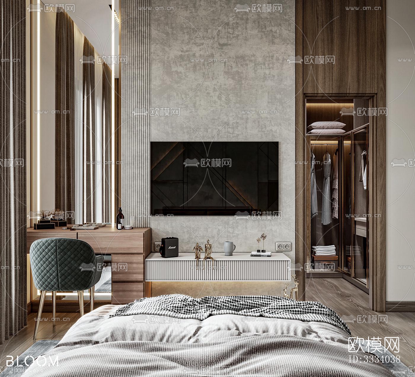 现代卧室效果图下载（渲染图6）
