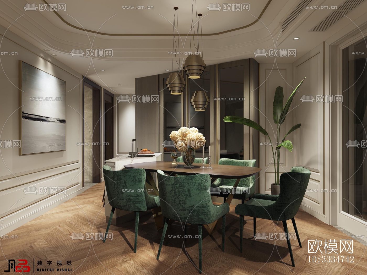 现代餐厅效果图下载（渲染图1）