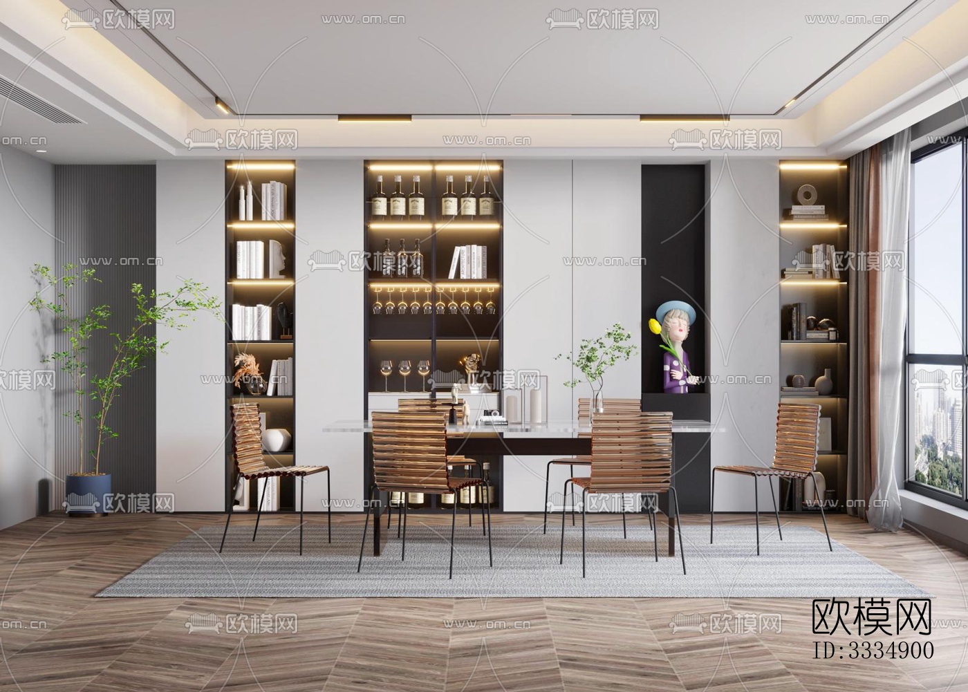 现代餐厅效果图下载（渲染图1）