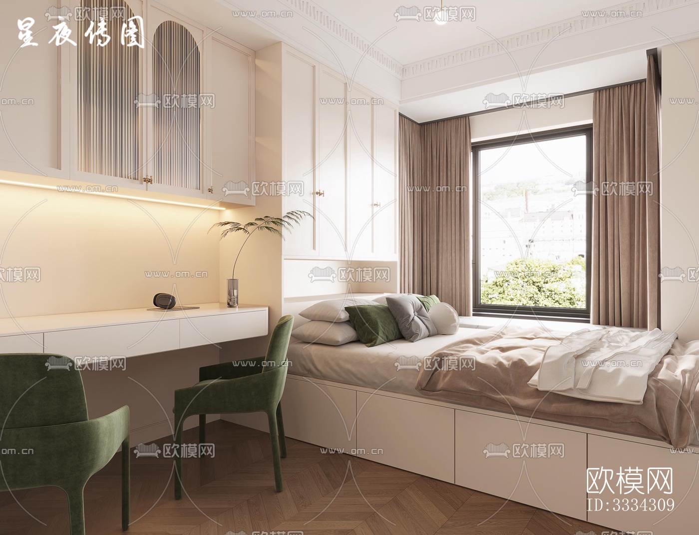 现代卧室效果图下载（渲染图1）