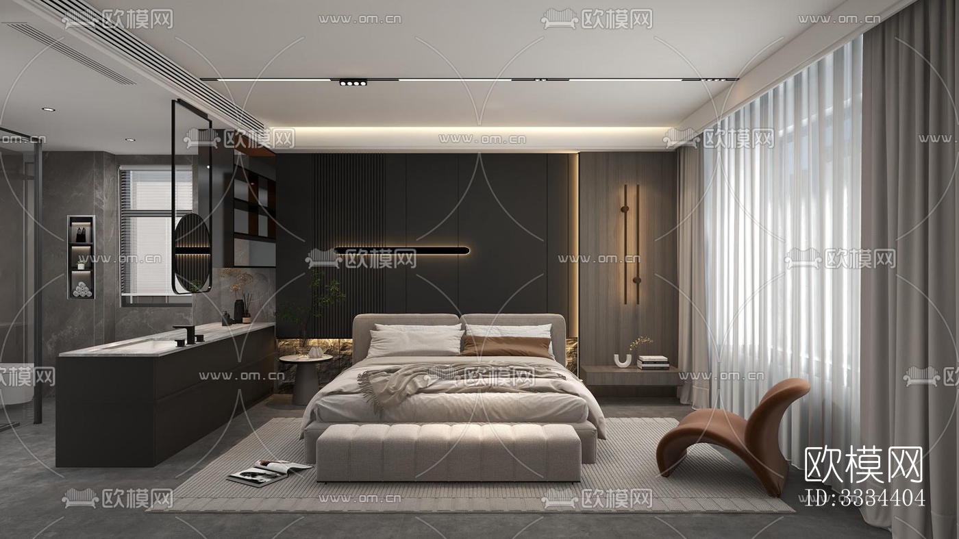 现代卧室效果图下载（渲染图1）