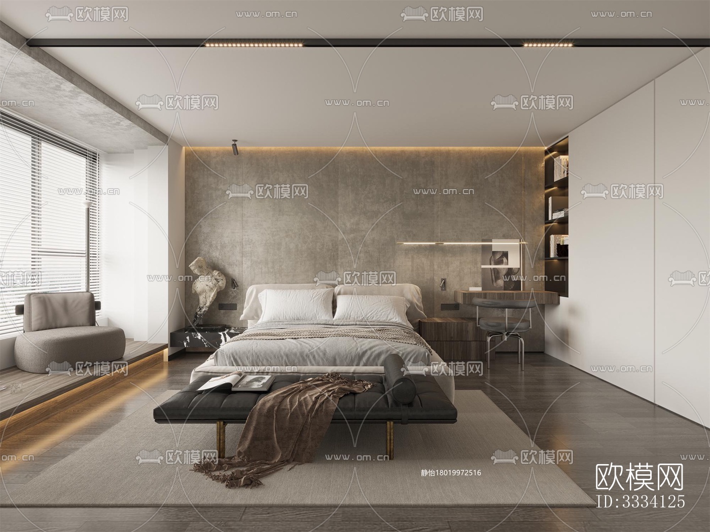 现代卧室效果图下载（渲染图1）