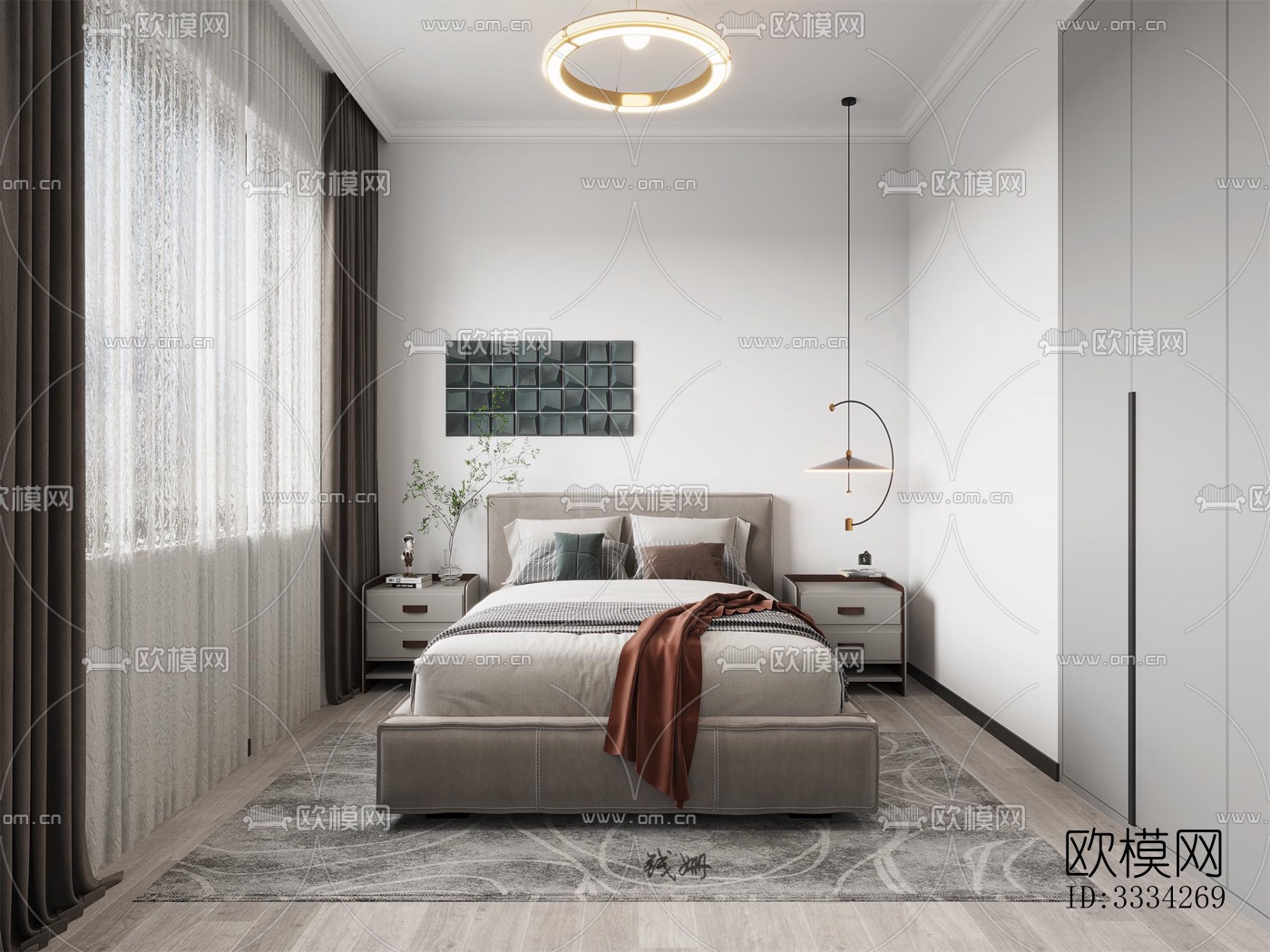 现代卧室效果图下载（渲染图4）