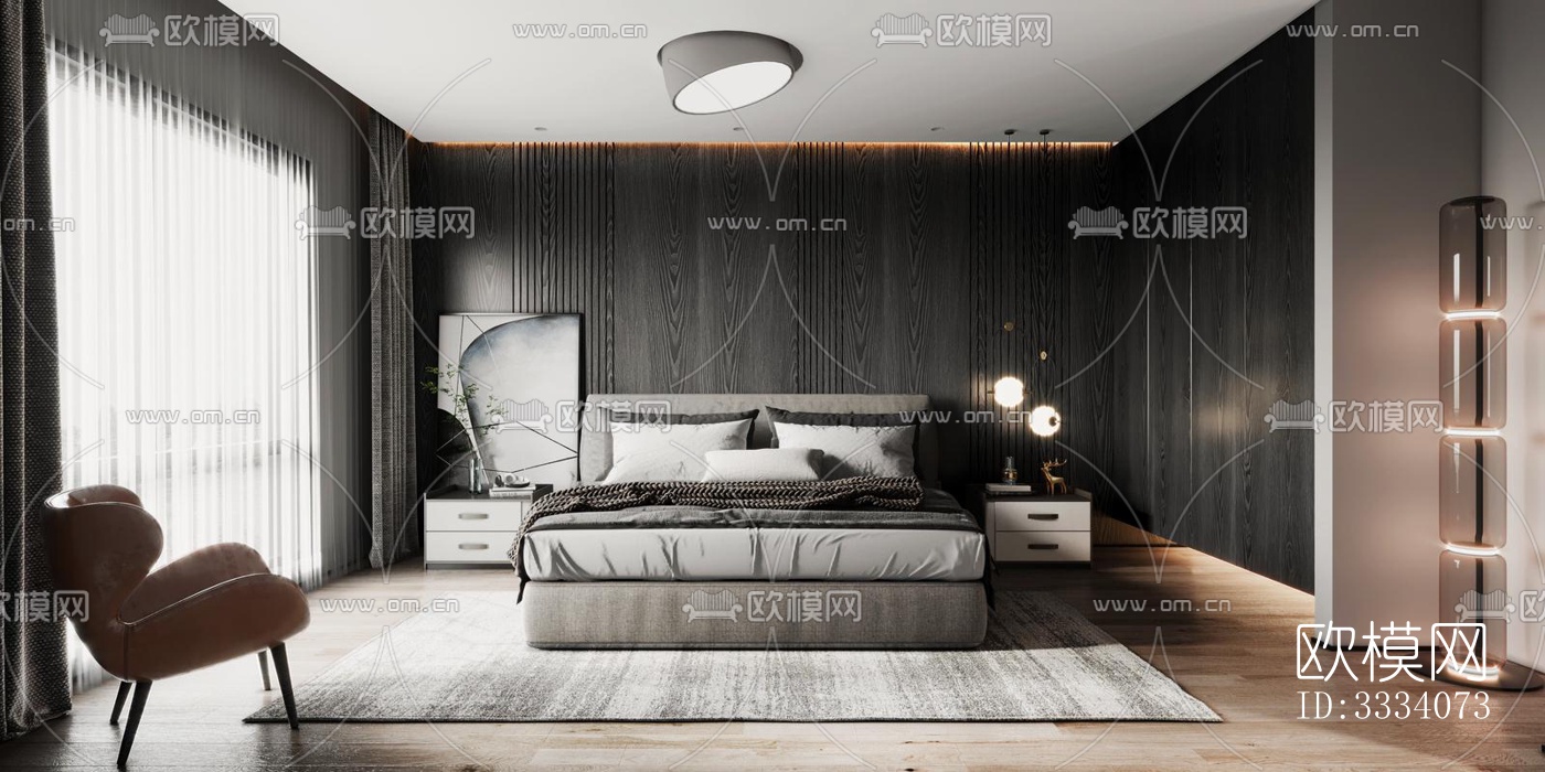 现代卧室效果图下载（渲染图4）