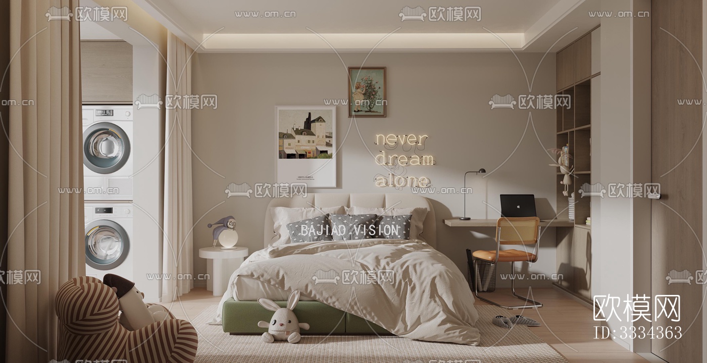 现代卧室效果图下载（渲染图1）