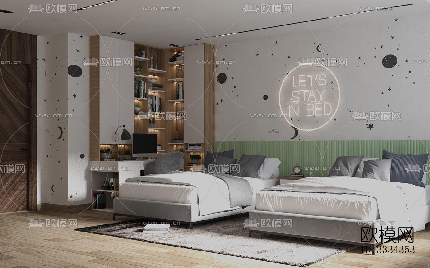 现代卧室效果图下载（渲染图3）