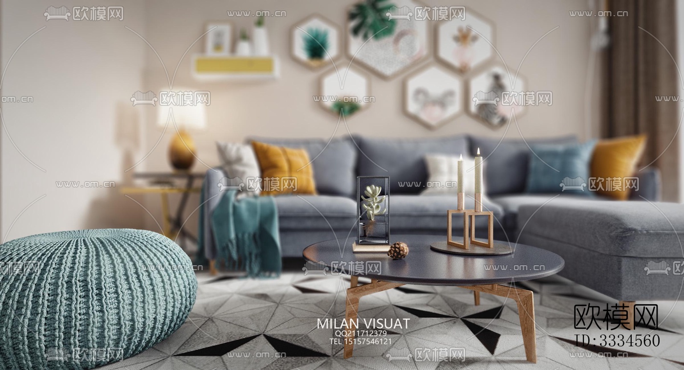 现代客厅效果图下载（渲染图1）