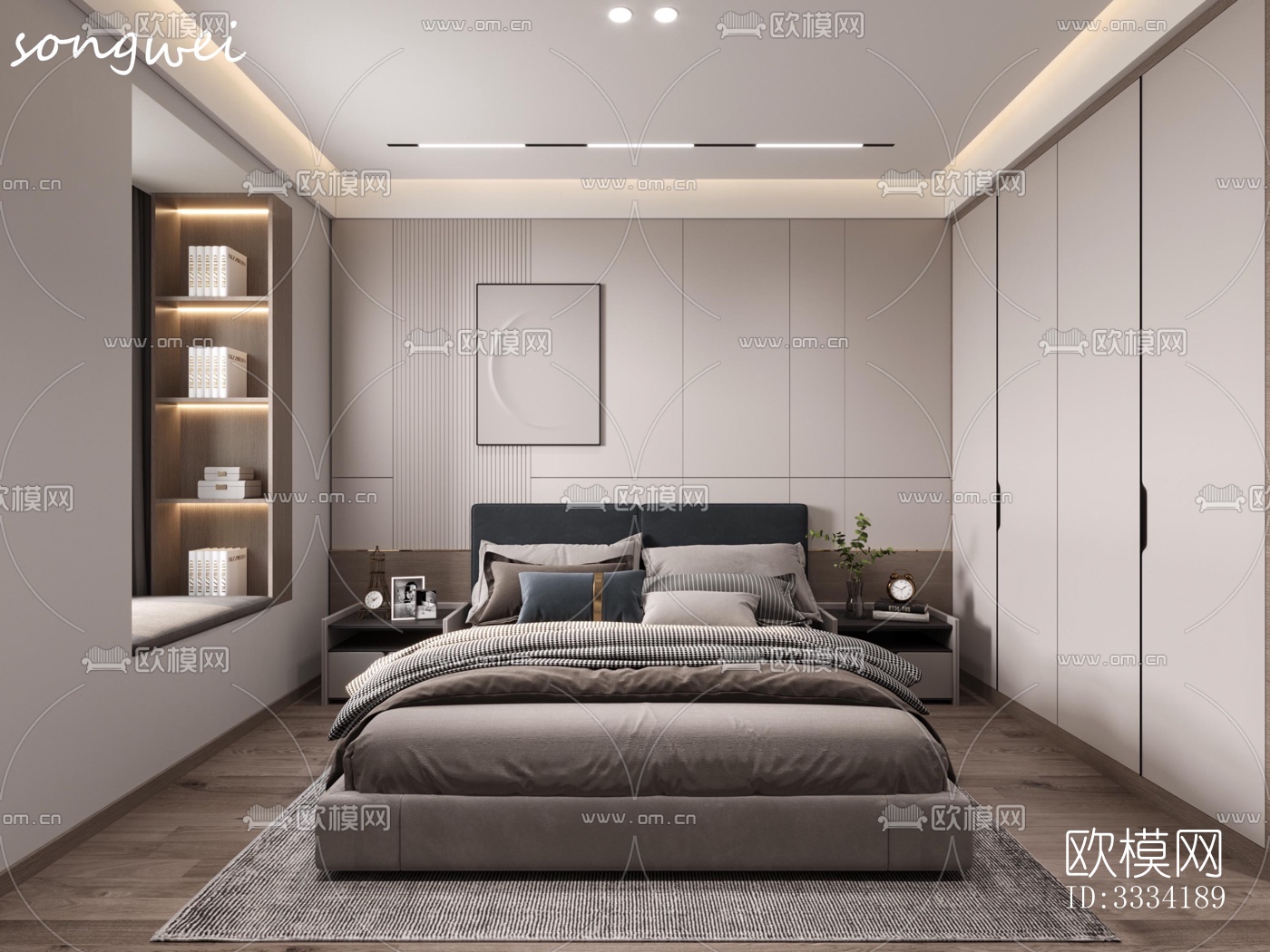 现代卧室效果图下载（渲染图1）