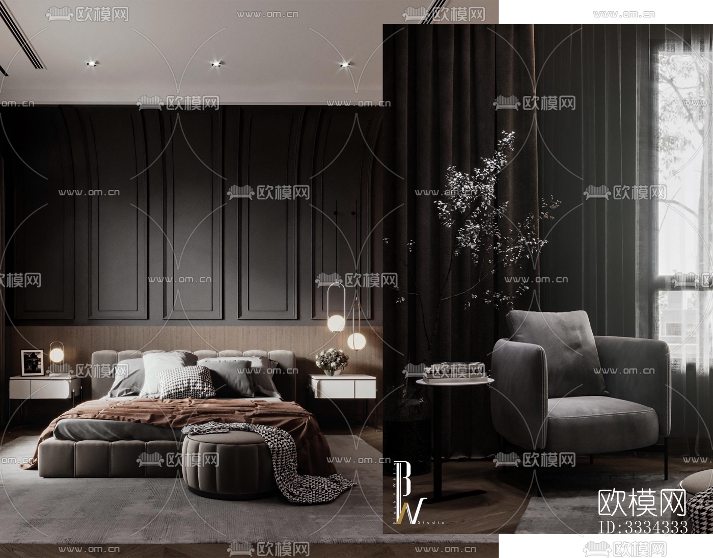 现代卧室效果图下载（渲染图1）