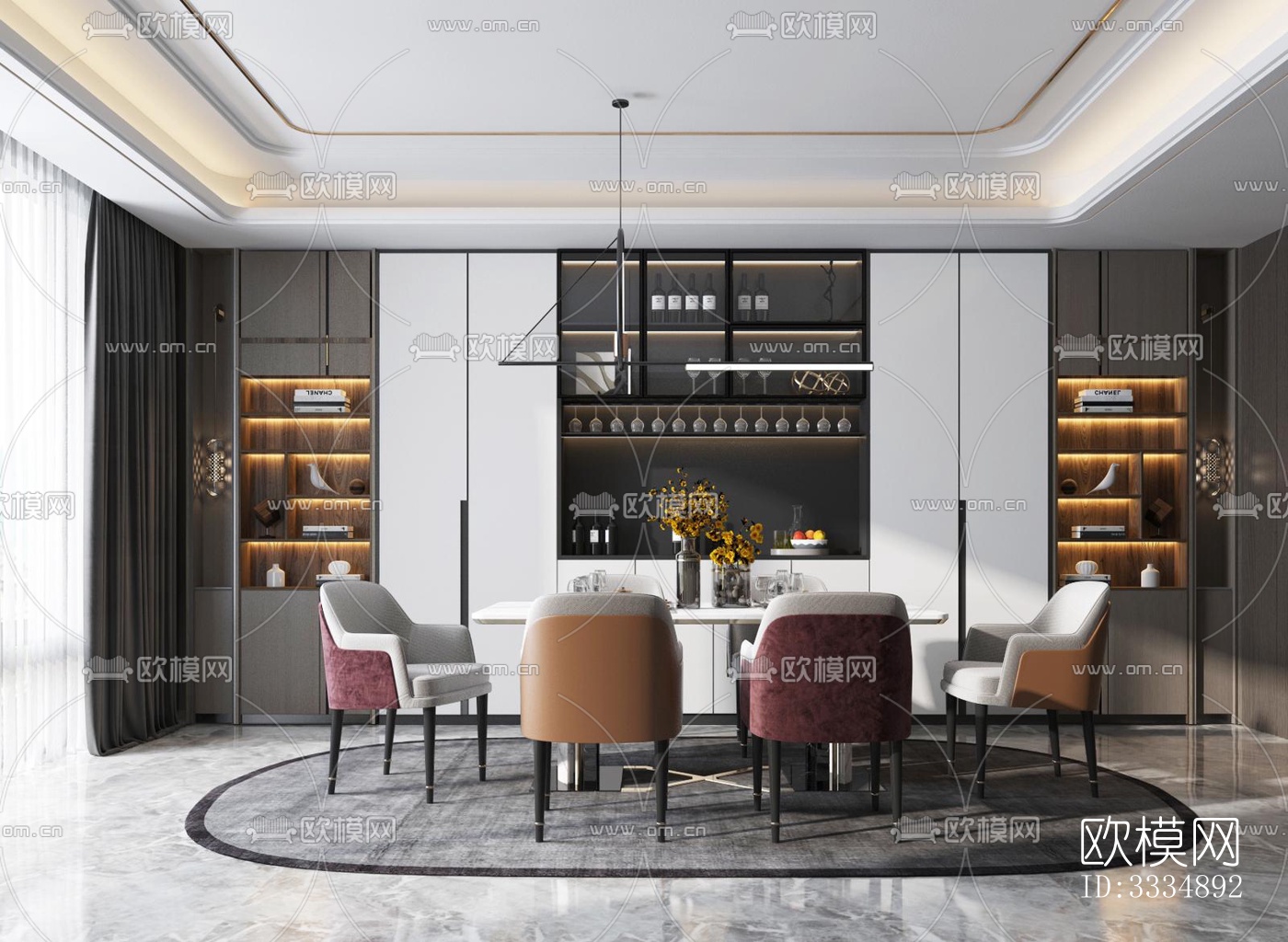 现代餐厅效果图下载（渲染图1）
