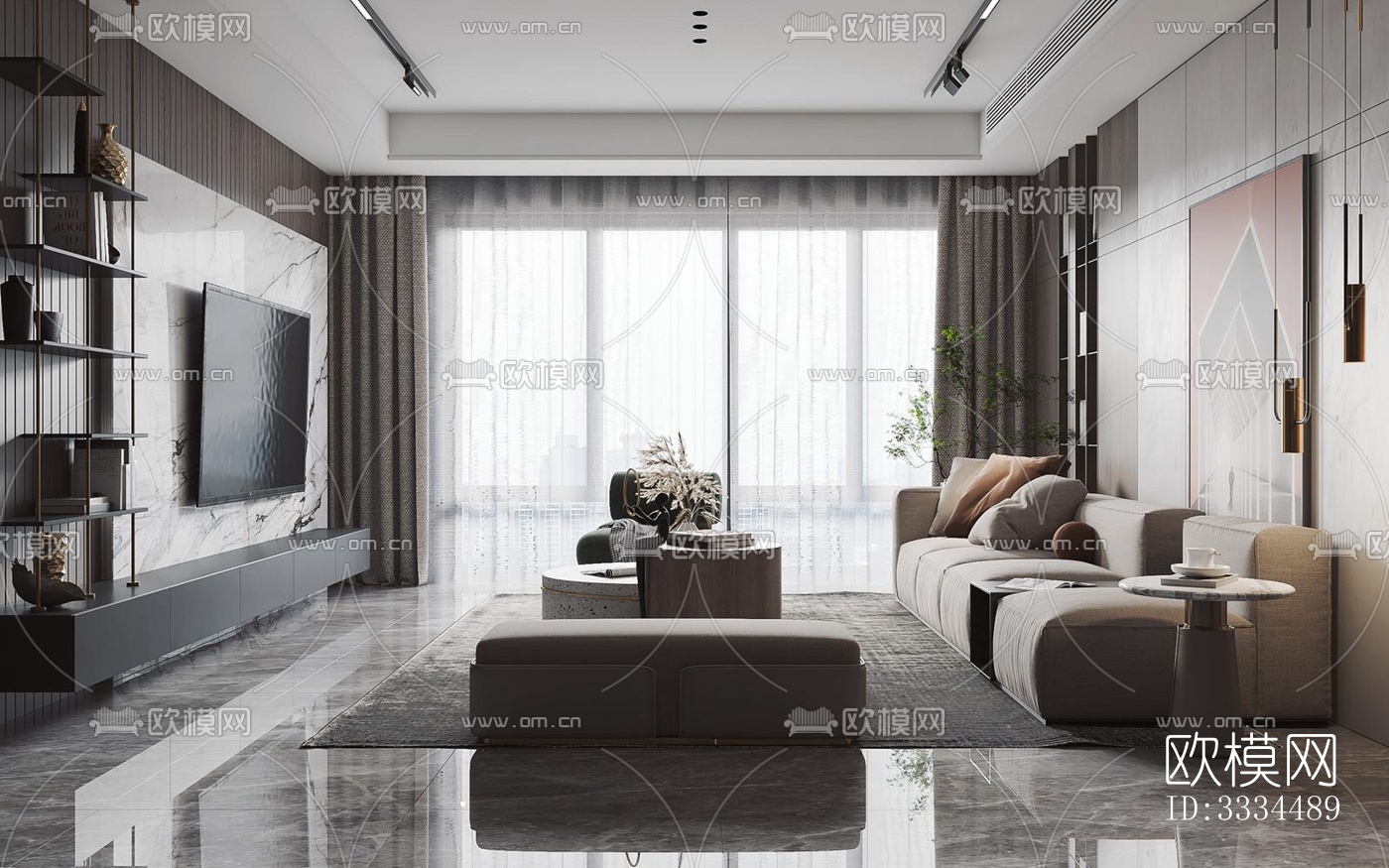 现代客厅效果图下载（渲染图7）
