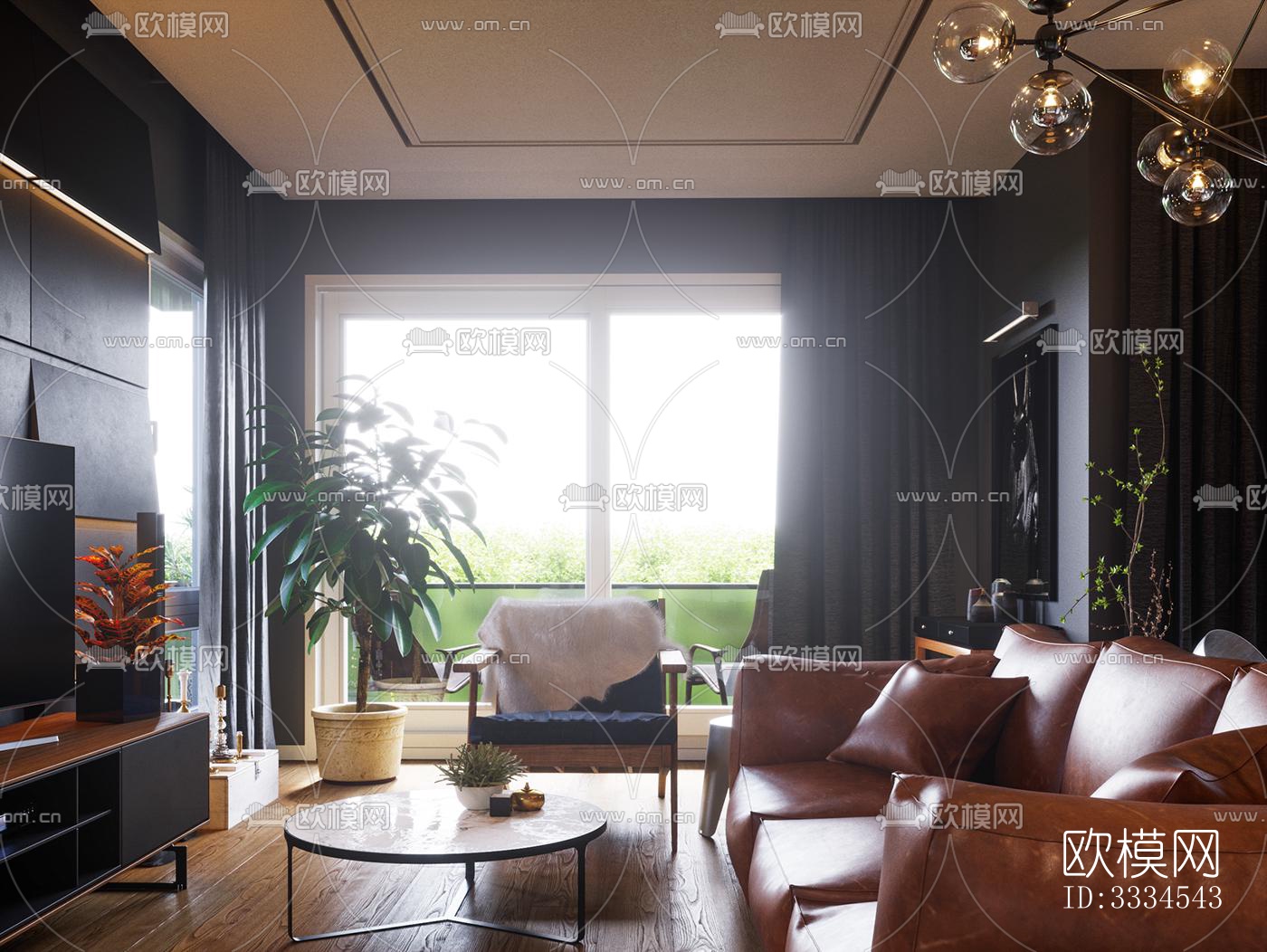 现代客厅效果图下载（渲染图9）