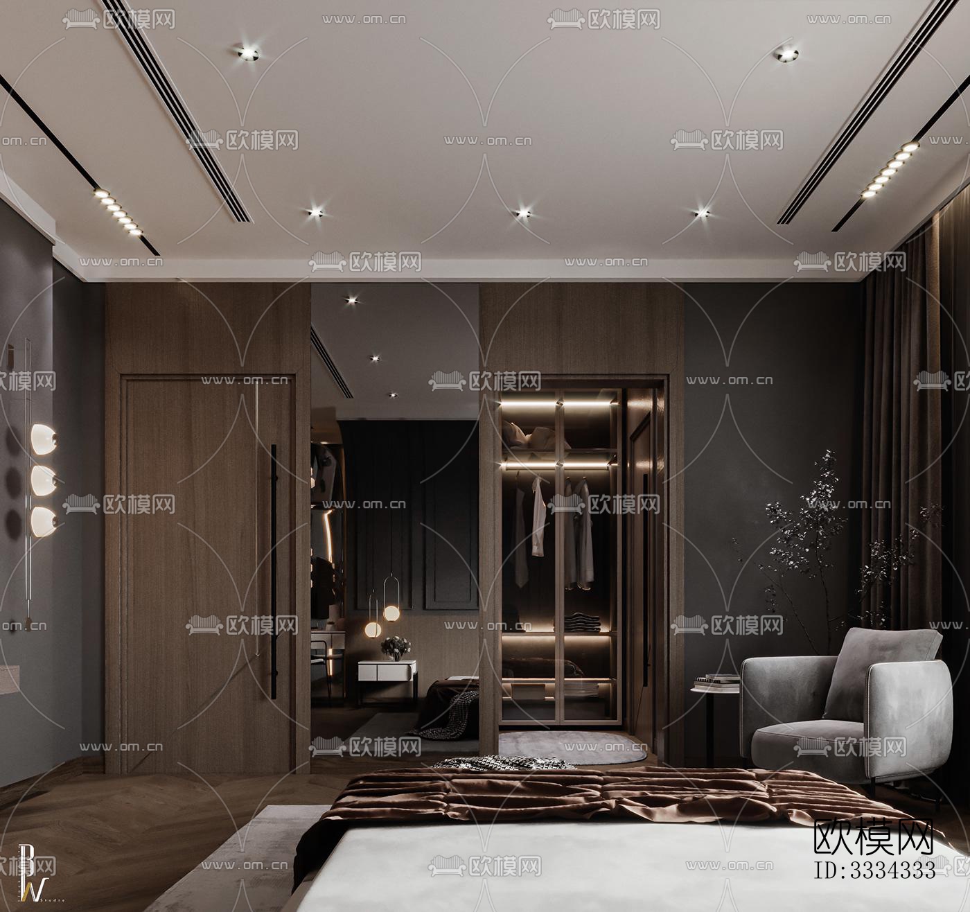 现代卧室效果图下载（渲染图11）