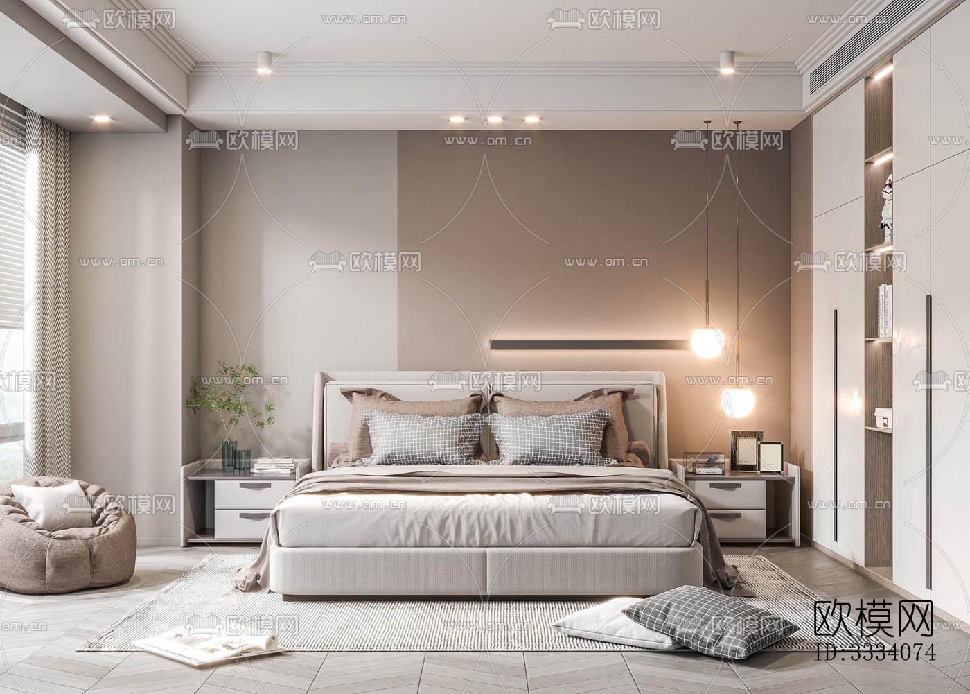现代卧室效果图下载（渲染图3）