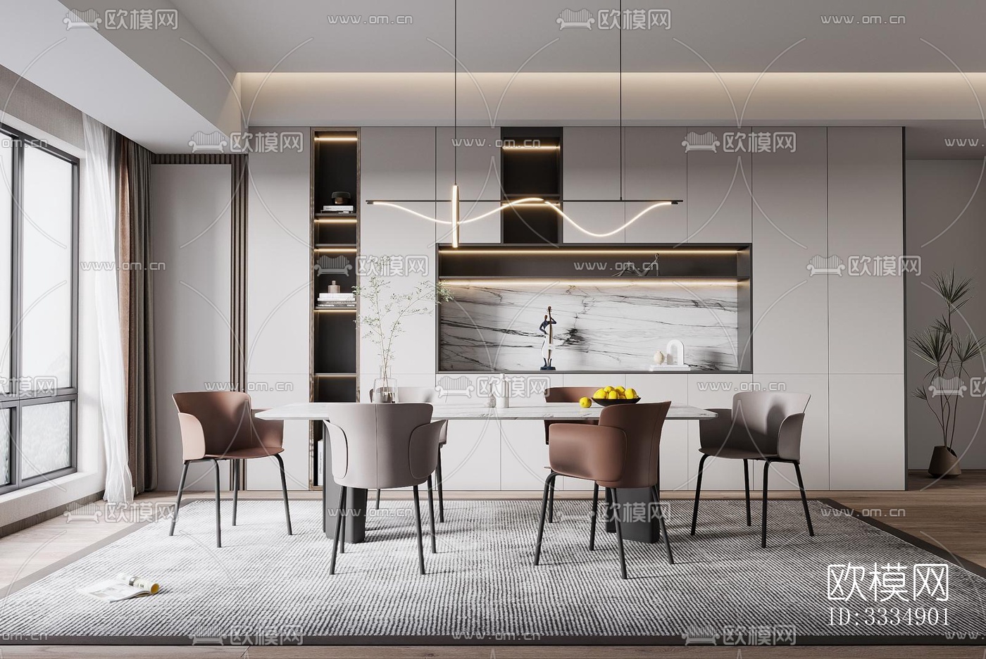 现代餐厅效果图下载（渲染图1）