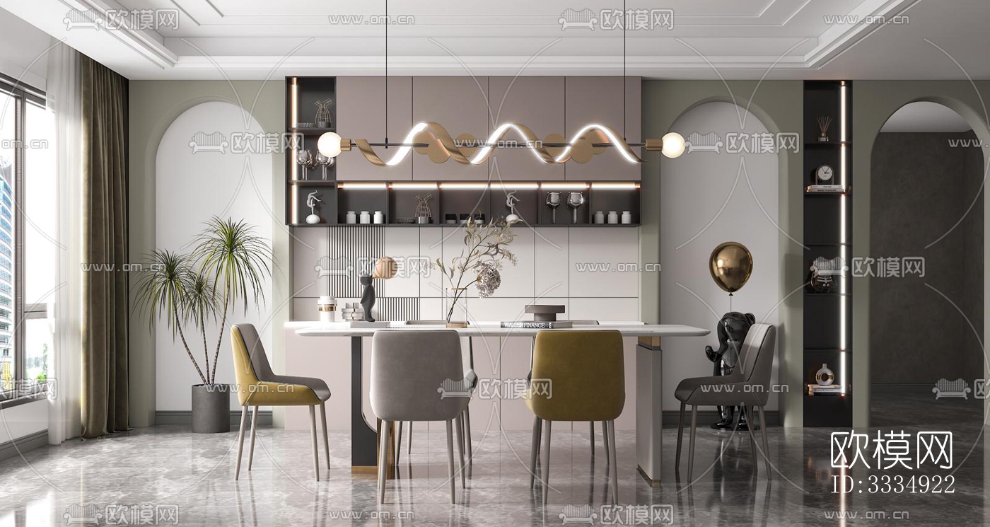 现代餐厅效果图下载（渲染图1）