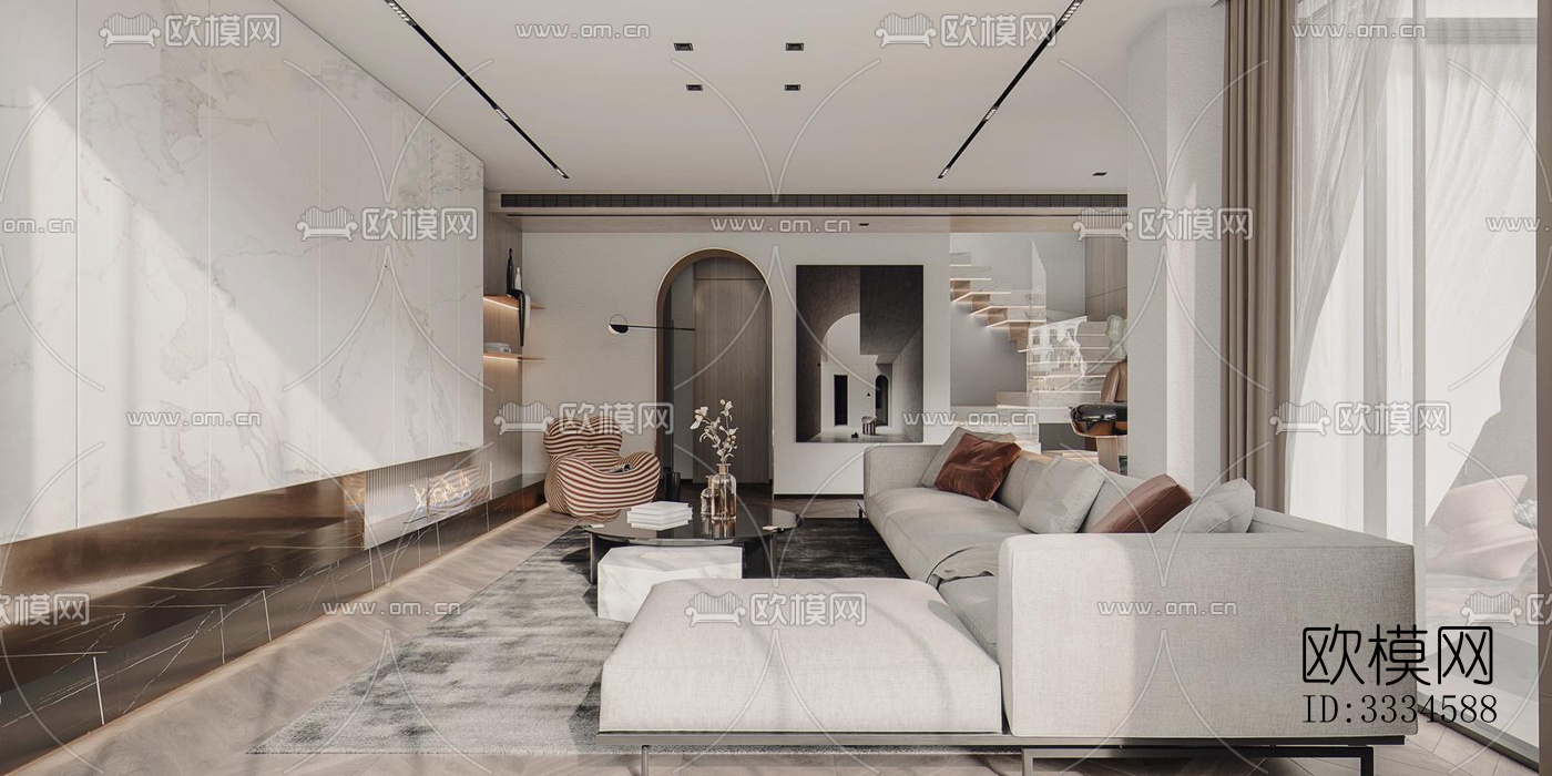 现代客厅效果图下载（渲染图4）