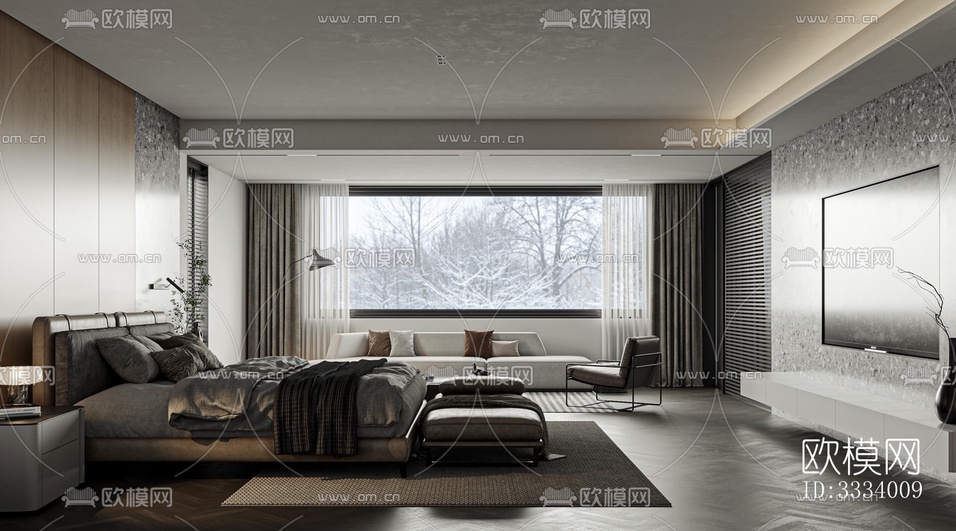 现代卧室效果图下载(渲染图1)