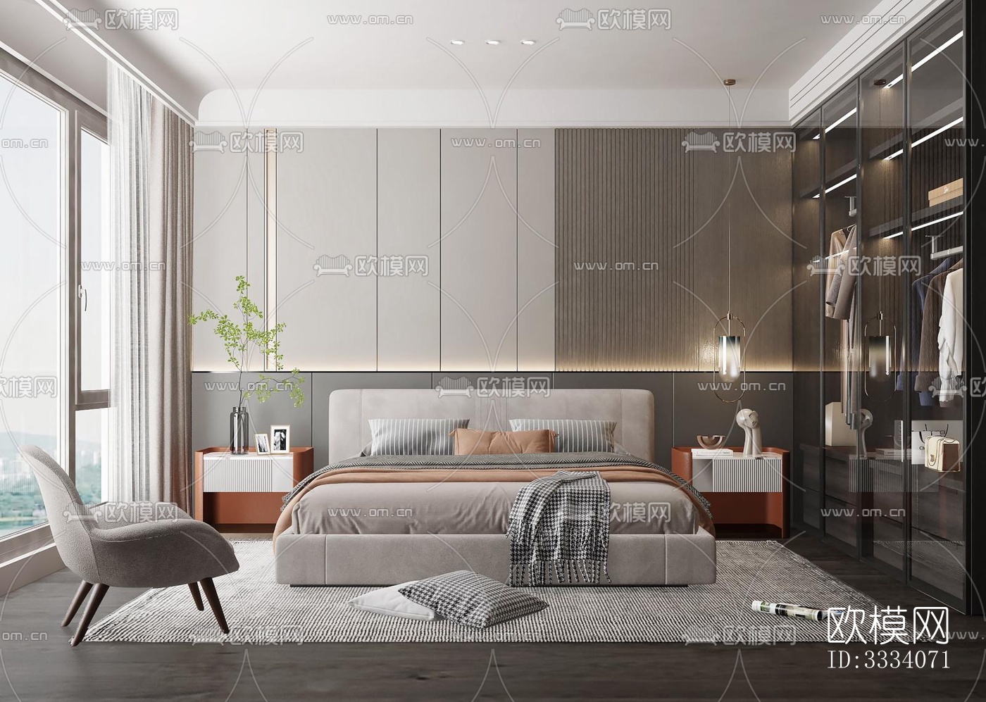 现代卧室效果图下载（渲染图1）
