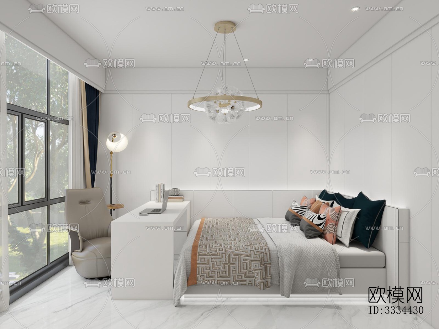 现代卧室效果图下载（渲染图1）