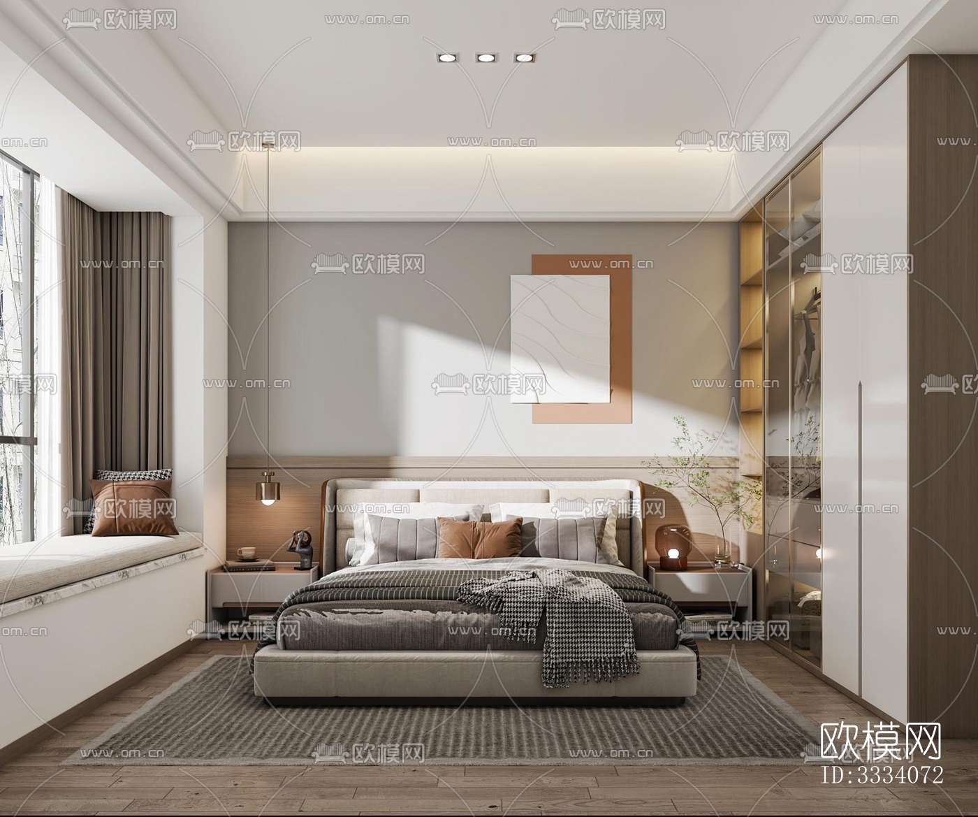 现代卧室效果图下载（渲染图3）