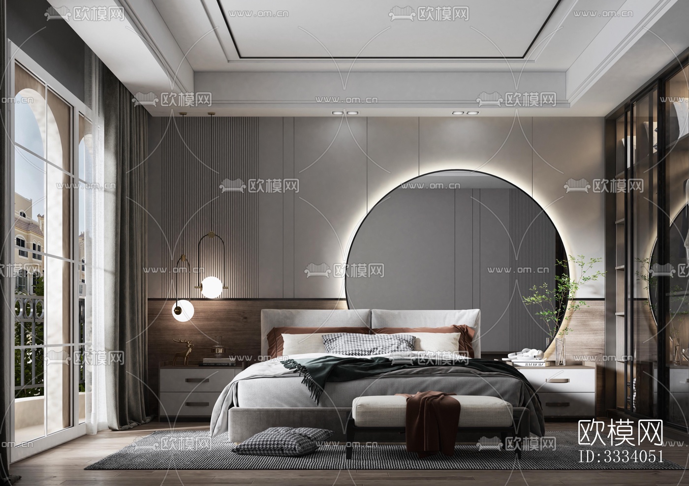 现代卧室效果图下载（渲染图1）