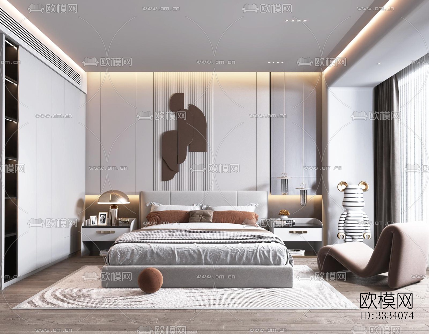 现代卧室效果图下载（渲染图4）