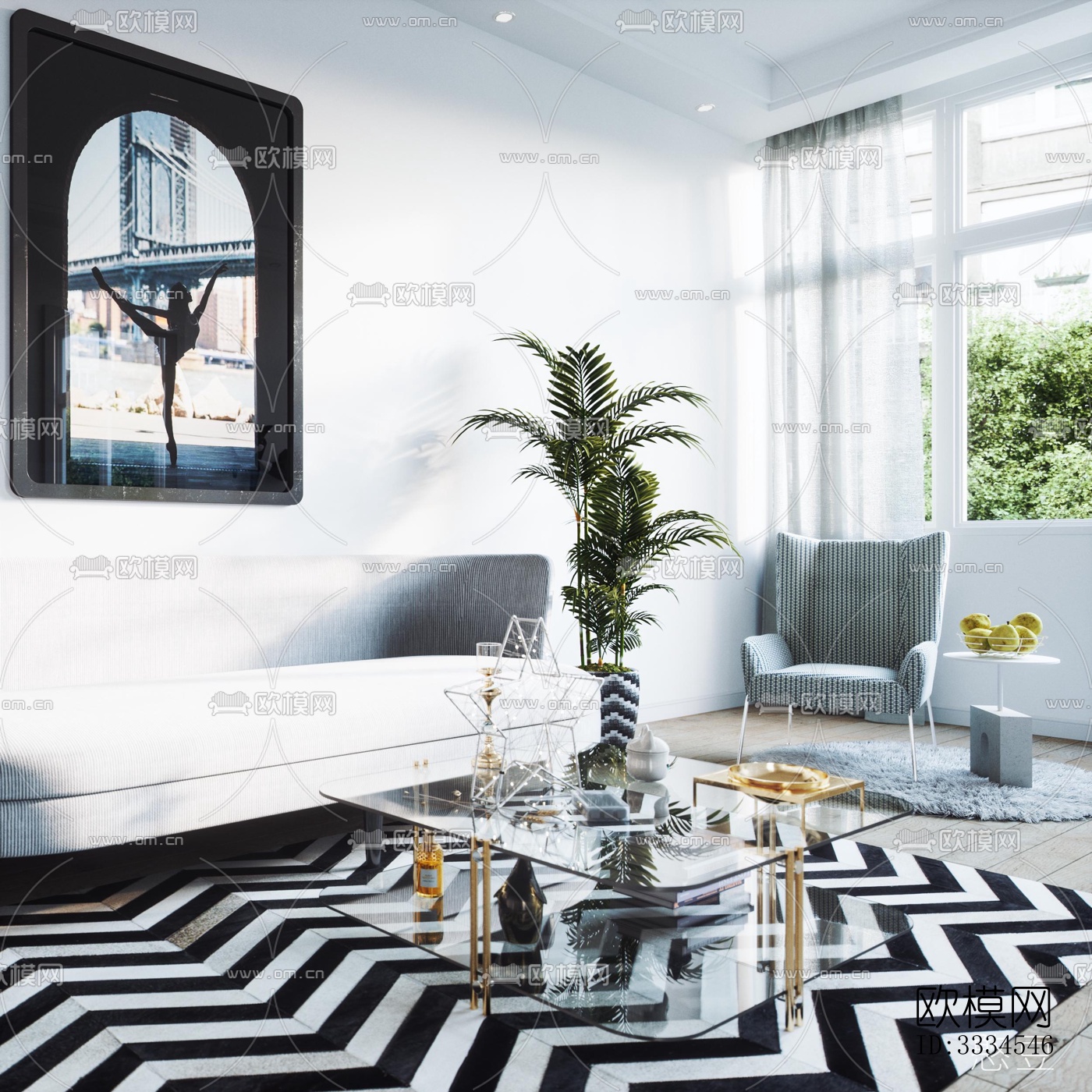 现代客厅效果图下载（渲染图4）